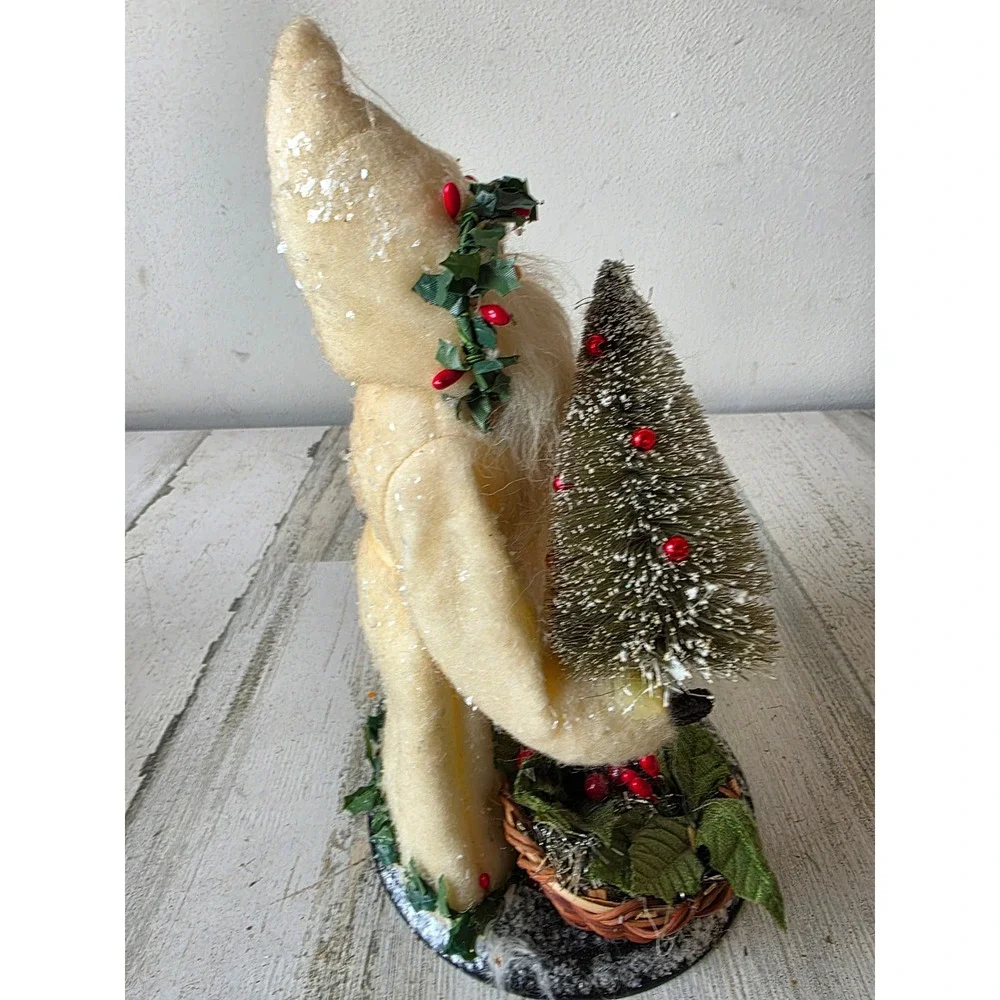 Vintage Victorian glitter Santa tree statue‎ figurine basket shabby chic